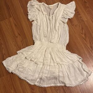 Surf‎ Gypsy Lace Ruffle Tiered White Sequin Women’s Dress Size L NWOT Boho beach